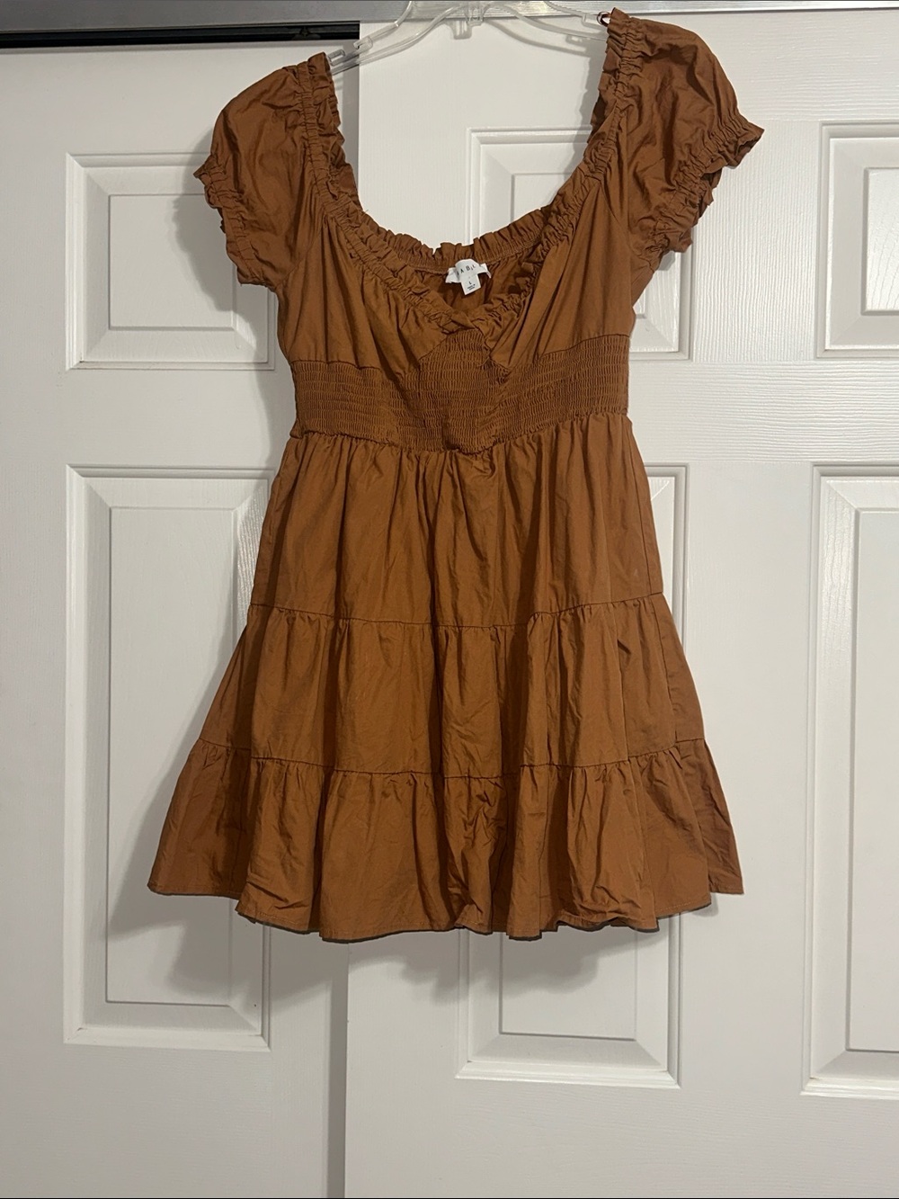 Mable Brown Smocked Waist Mini Dress